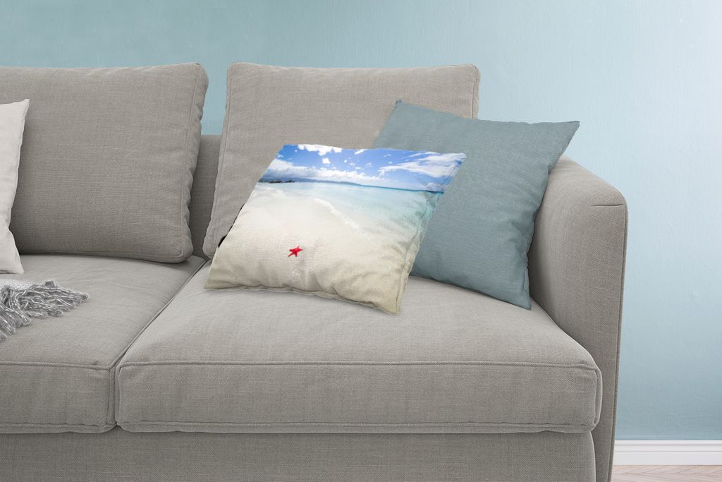 MuchoWow Zierkissen Sofakissen Wohnzimmer Dekokissen 60x40 cm Seestern - Rot - Sand - Kopfkissen - Polster mit Foto