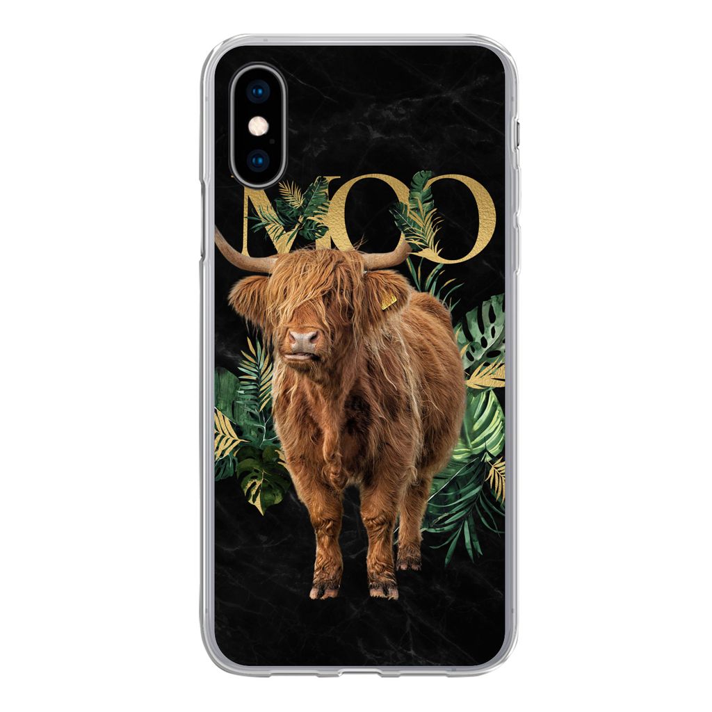 MuchoWow Handyhülle Schutzhülle Hülle für iPhone X Zauberspruch - Schottischer Hochländer - Pflanzen Silikon Softcase Handy Hülle - Handyh...