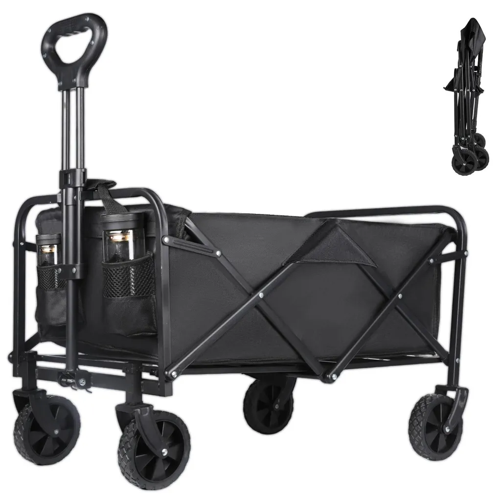 Chariot pliable tout-terrain : transportez 150kg sans effort noir