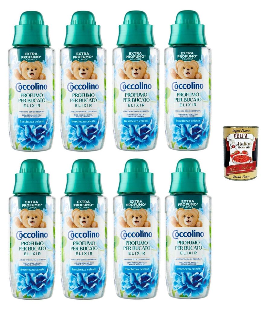 Coccolino Profumo per Bucato Elixir freschezza celeste Wäscheparfüm Elixier himmlische Frische 8x 342 ml+ Italian Gourmet polpa 400g