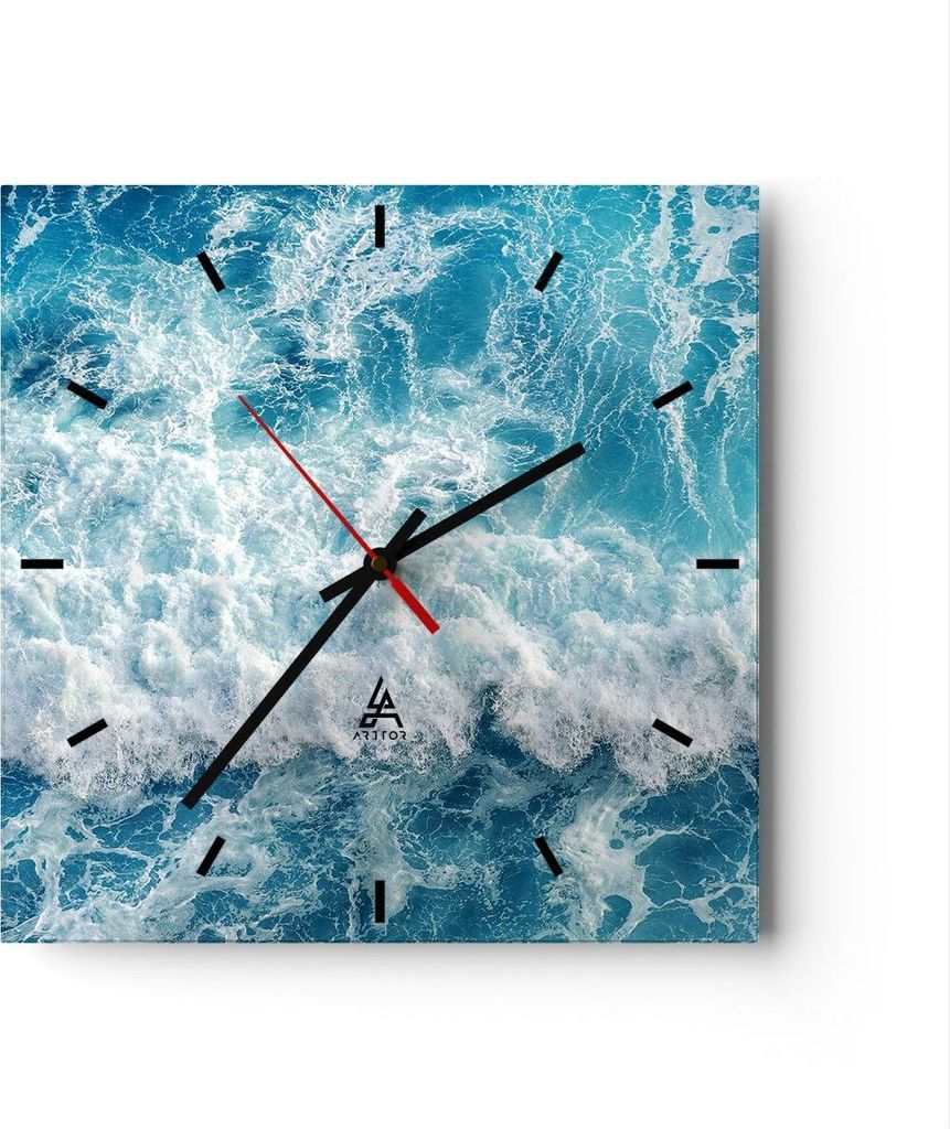 Wanduhr - Quadrat - Glasuhr - Meer Welle Ozean - 40x40cm - Produktbild 
