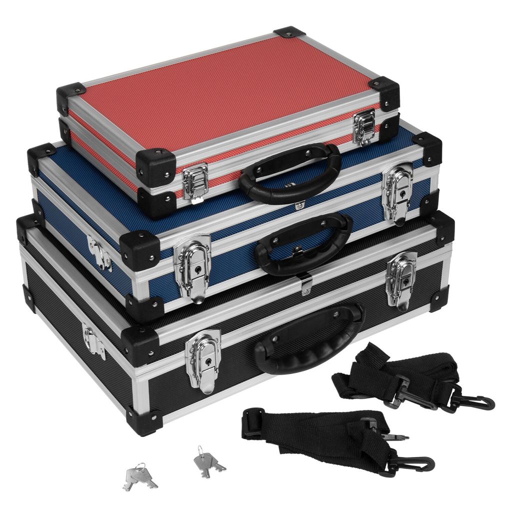 anndora Werkzeugkoffer Set leer - rot blau schwarz - Jede Kiste mit Trageggurt und Schluesseln - Kunststoffecken Dreischicht Material - Rot-Blau-Sc...