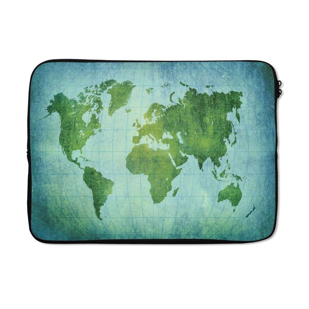 MuchoWow Laptop Hülle 13 Zoll Weltkarte - Pergament - Grün - Kind - Jungen - Mädchen Laptoptasche - Laptophülle - Sleeve - Rundumschutz
