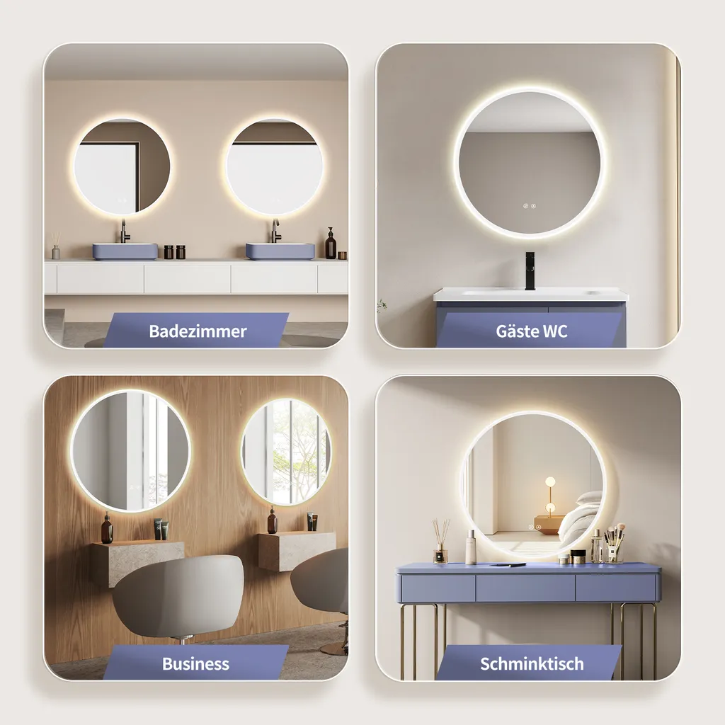 Specchio Bagno 60 cm LED Antiappannamento HOKO Cornice e Doppio Switch - 2