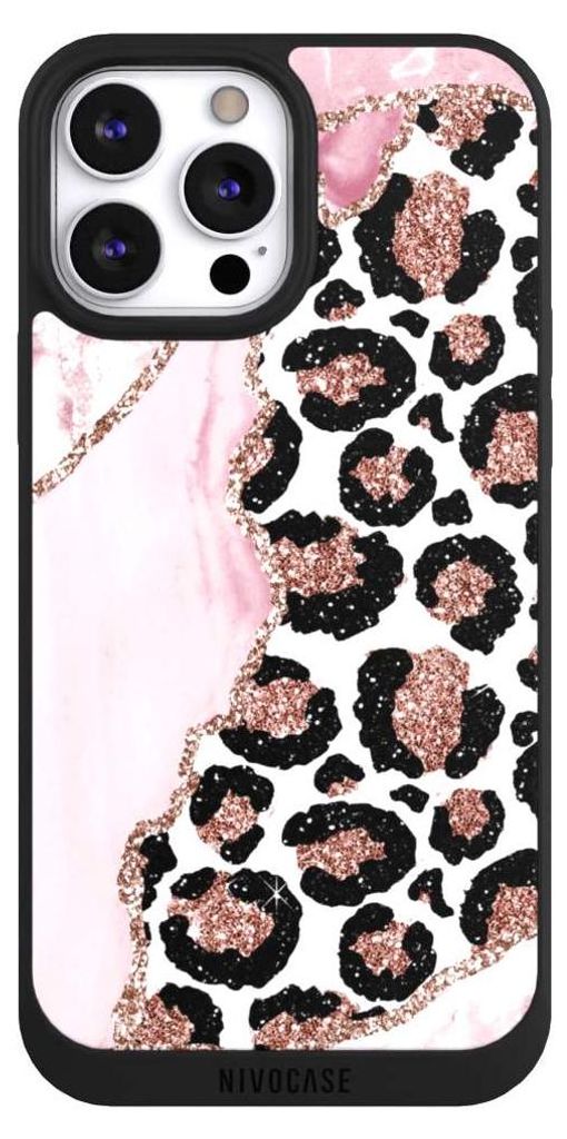 NIVOCASE Handyhülle für Apple iPhone 13 Pro Max Hülle NIVOpure Case Schwarz Glitzer Look Leopard Marmor