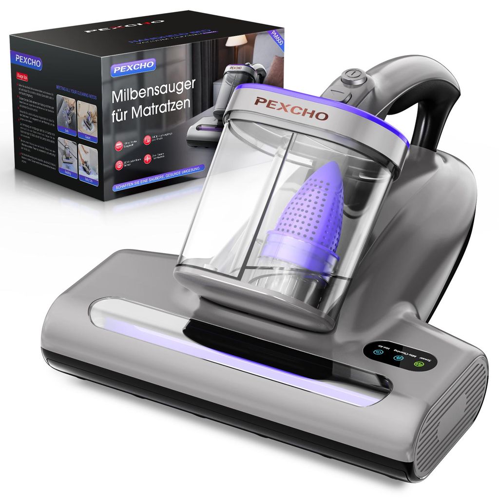Handstaubsauger Matratzen Handstaubsauger,15 KPa, UV-C-Licht, Entfernung von Staubmilben mit Beutel, Bakterien, Allergenen, Milbensauger für Matra...
