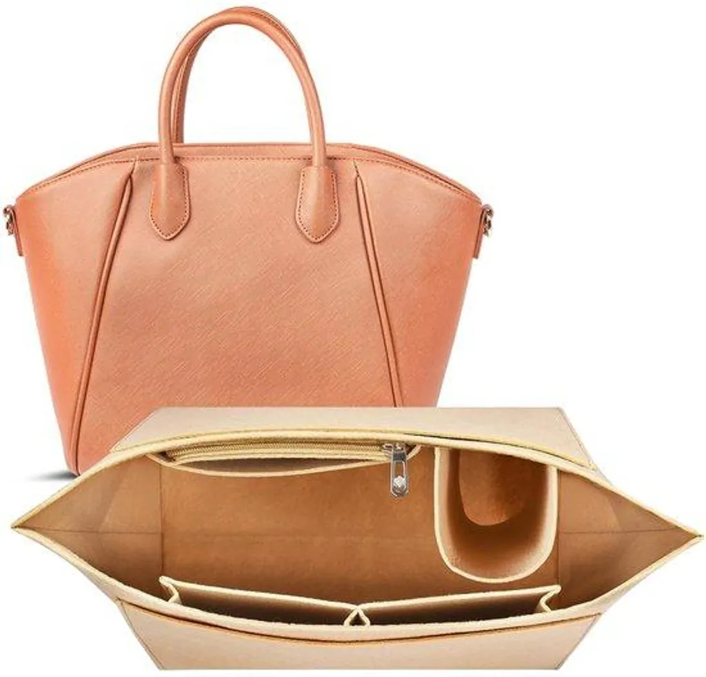 Organiseur de sac à main beige en feutre avec compartiments, taille M