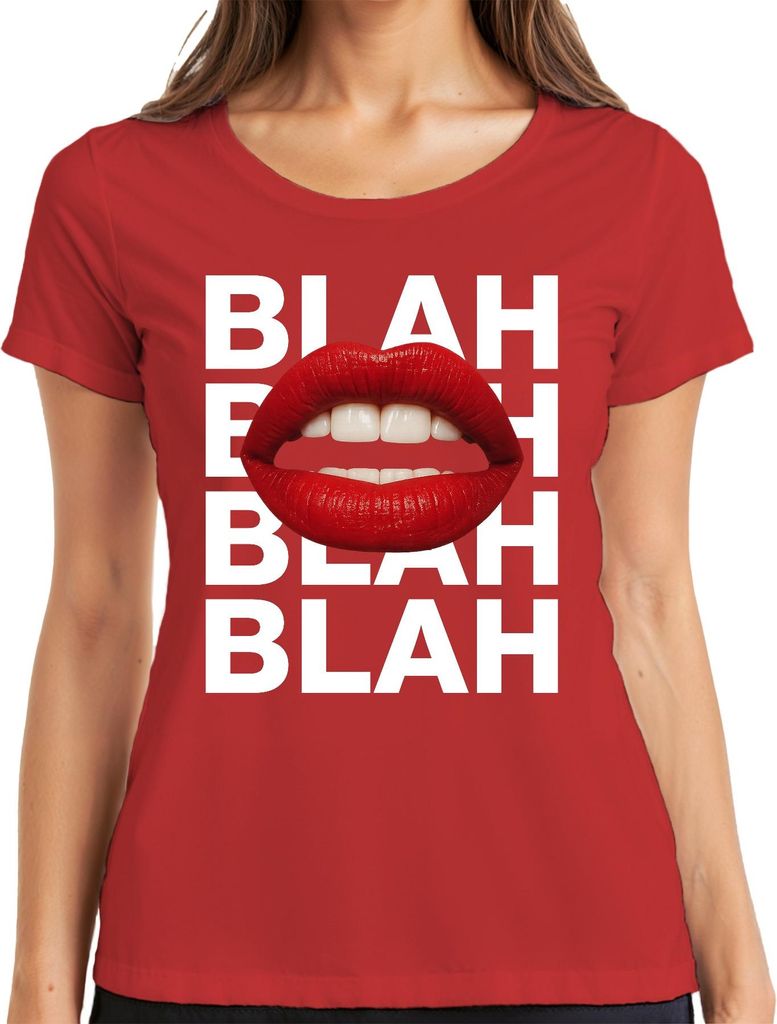 BLAH BLAH BLAH rote Lippen Lippenstift Pop Art frech sarkastisch Damen T-Shirt, Rot, L