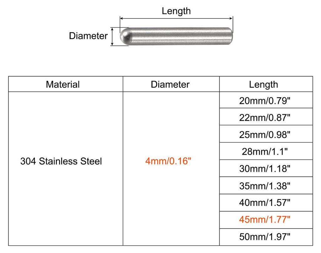 10 Stš¹ck Zylinderstifte 4x45mm Passstifte 304 Edelstahl Rundkopf Flachbefestigungselemente