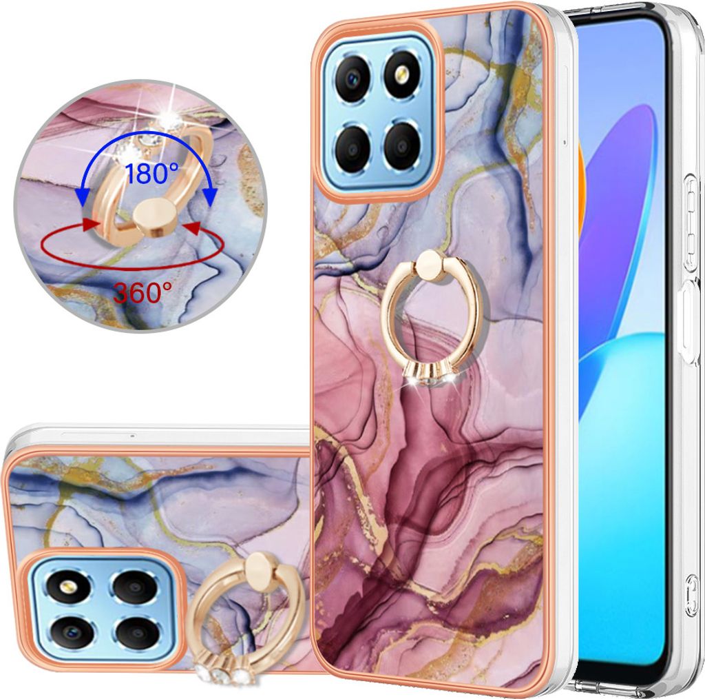 Honor X8 5G Hülle, Muster TPU Silikon Stoßdämpfer Bumper Schutzhülle mit Ring Ständer für Honor X8 5G Rosa