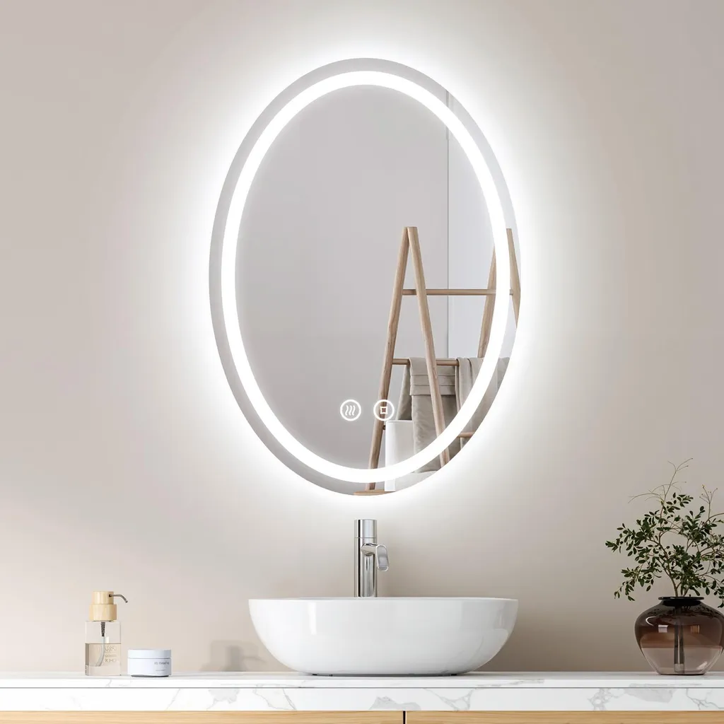 EMKE Miroir Salle de Bain LED 50x70 cm Ovale - Antibuée et Dimmable