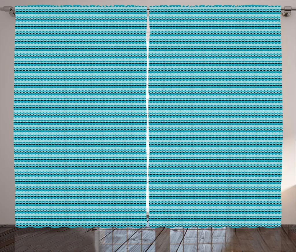 Rideau pour Grande Fenêtre Salon Bleu Marine Zigzags 280 x 225 cm