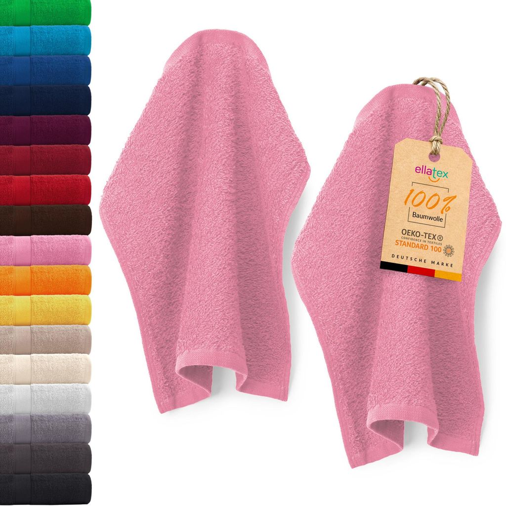 EllaTex PARIS 2er Set Seiftücher 30x30 cm – 100% Baumwolle, 500 g/m² Frottier, in Farbe: Rosa