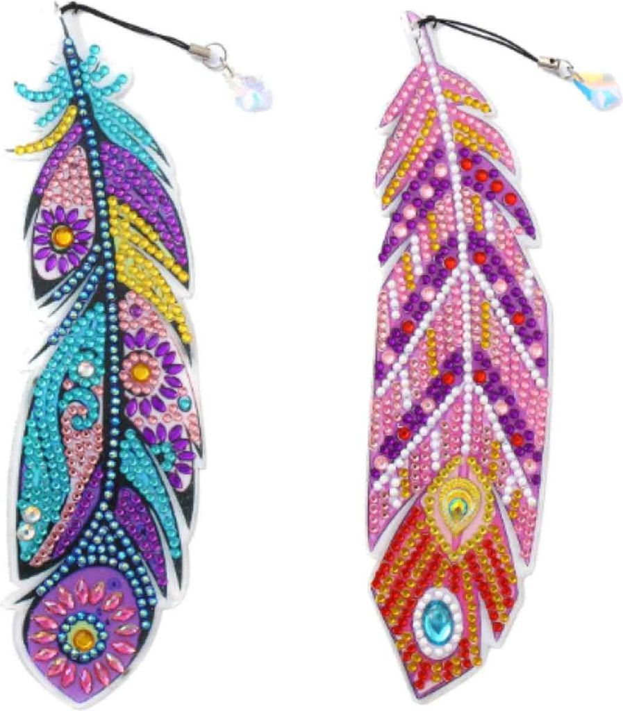 2 Stück Diamant-Malerei Feather Lesezeichen, Diamond Painting Lesezeichen, Mandala Diamond Art Painting, für Mädchen 7 8 9 10 11 12 Jahre Leseze...