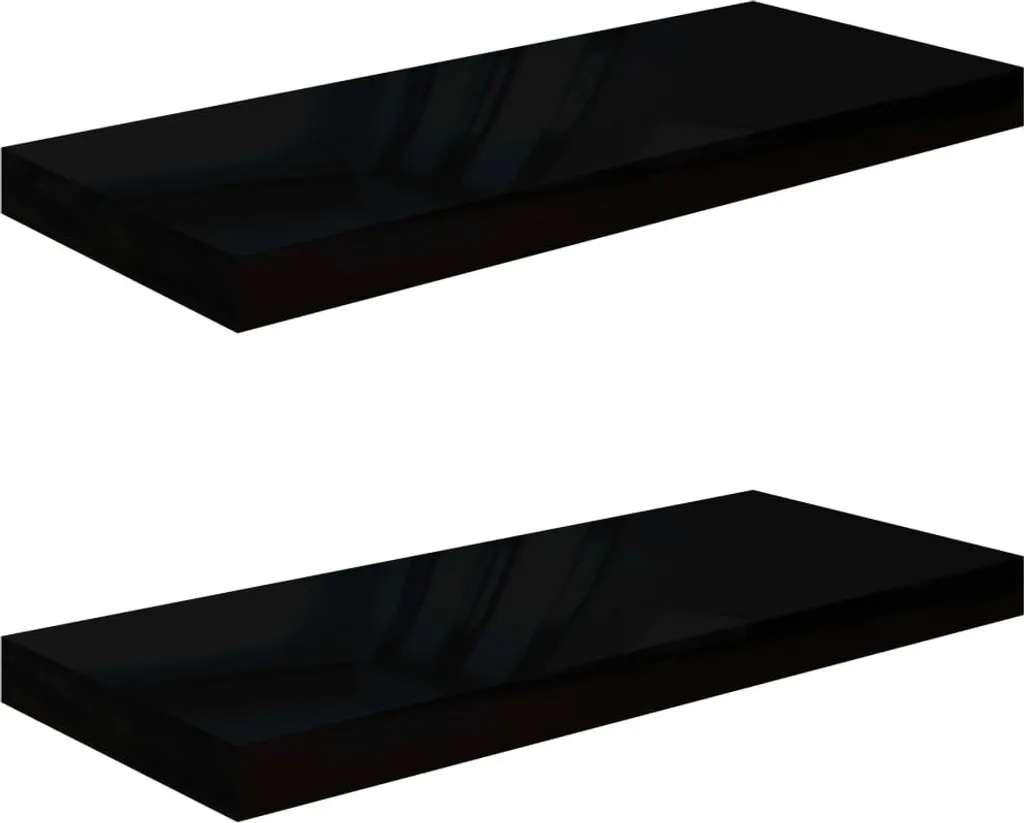 2 Mensole Sospese 60x23,5 MDF Nero Lucido - Scaffali Parete Robusti
