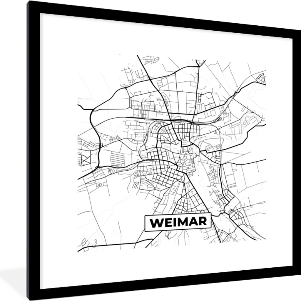 MuchoWow Gerahmtes Poster Karte - Weimar - Stadtplan 40x40 cm - Poster mit Schwarzem Bilderrahmen Wandposter Rahmen Foto Bilder - Poster - Plakat...