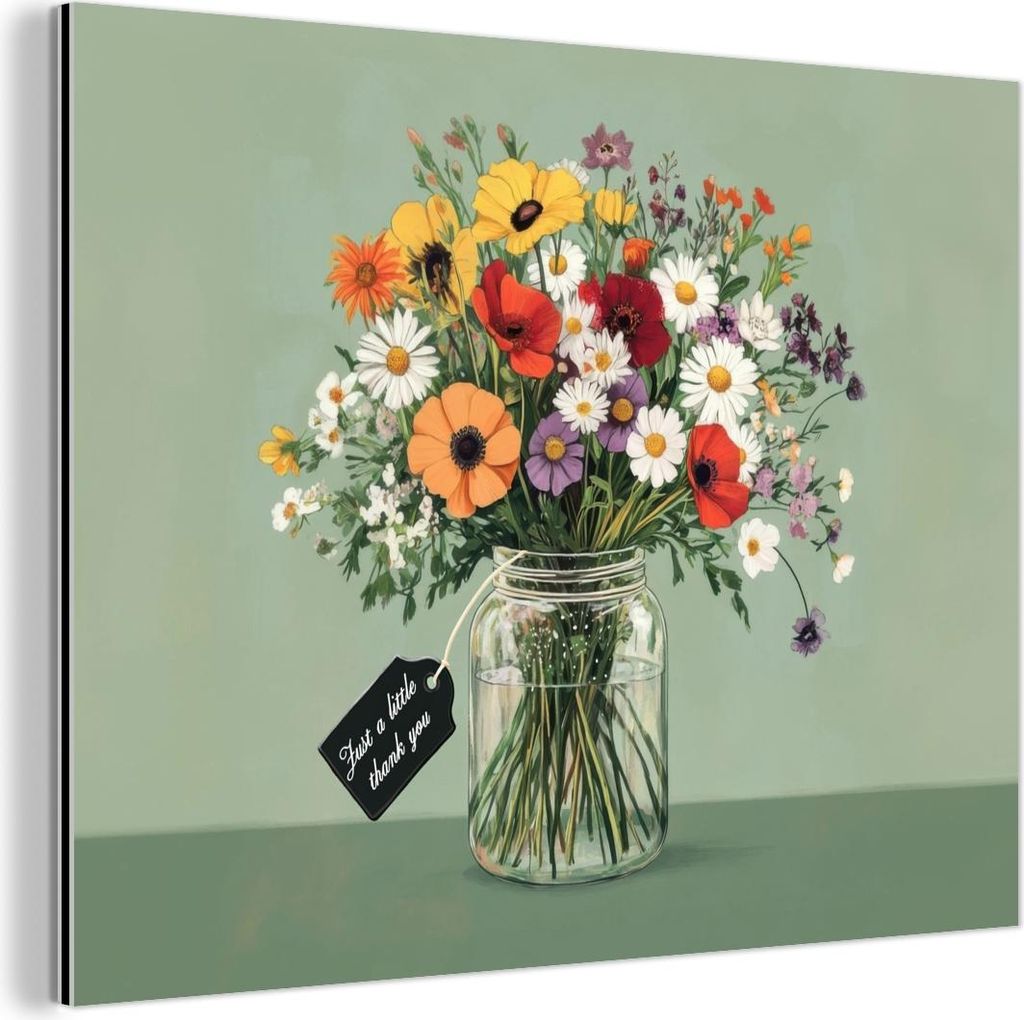 MuchoWow Wanddekoration Metall Metallbild Wandkunst 80x60 cm Blumen - Vase - Karte MuchoWow Aluminium Gemälde - Alubild