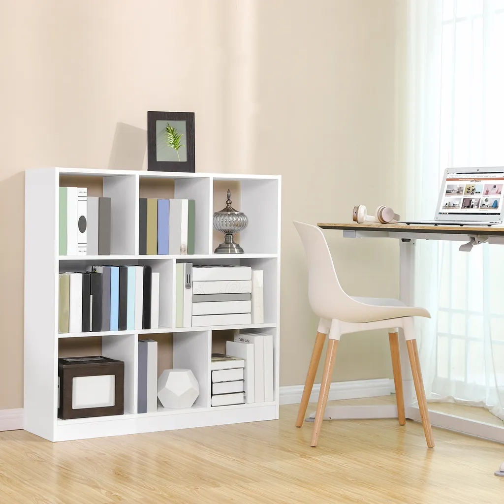 Bibliothèque étagère bois blanc chêne avec compartiments ouverts