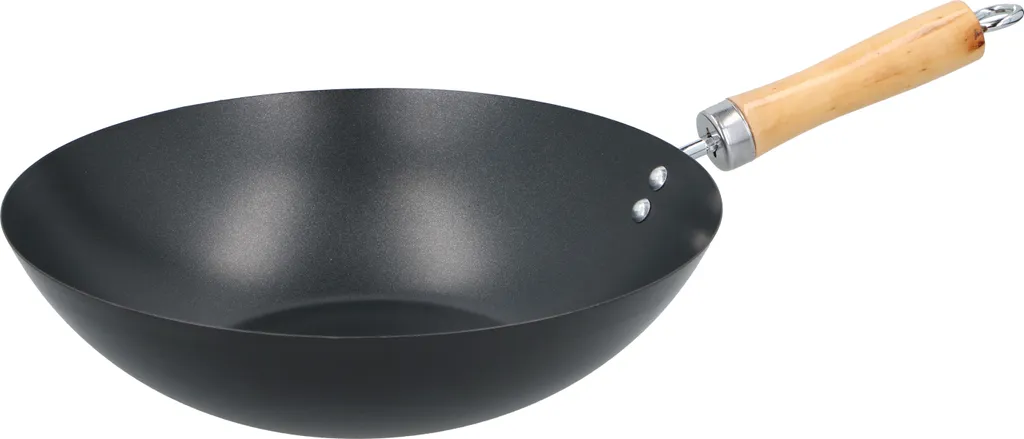 Wok 30cm alpina pour cuisine asiatique saine en inox et manche bois noir