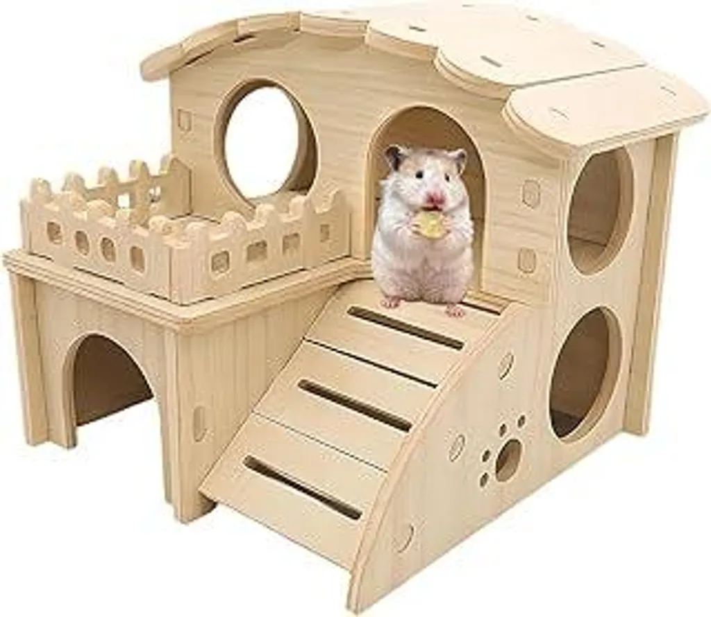 Casa in Legno per Criceti Nani e Gerbilli - Habitat Multi-Zona con Rampa