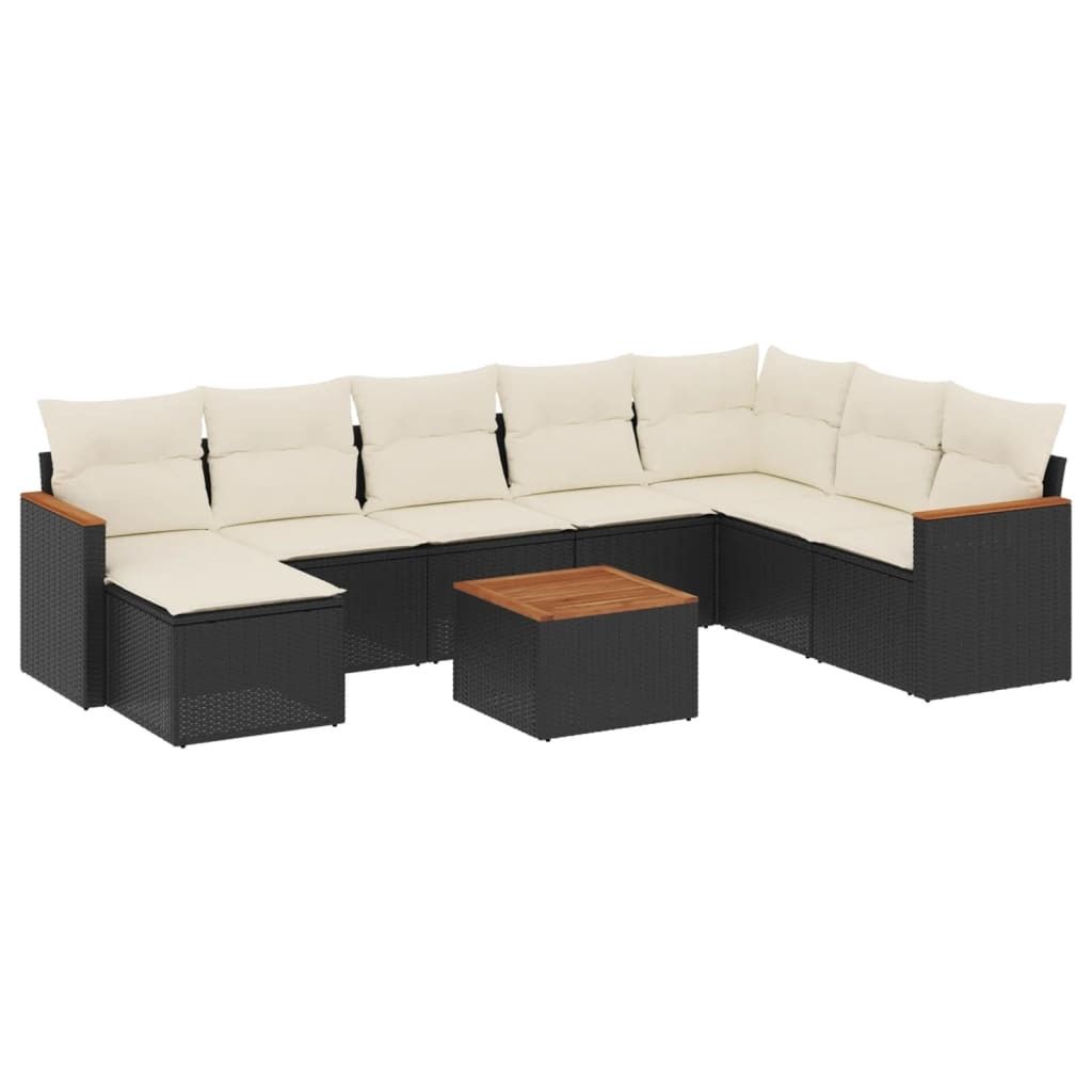 Modulares Garten-Loungeset, 9-teilig, Poly Rattan Schwarz, Produktbild 