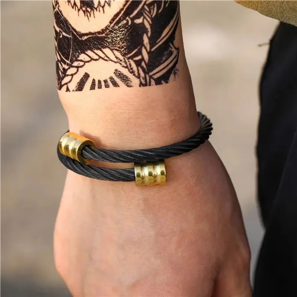König Design Bracciale In Vera Pelle Uomo Intrecciato, Nero/Grigio, Larghezza 4 Mm, Lunghezza Regolabile 17-100 Cm, Chiusura A Leva In Acciaio Inox - 3