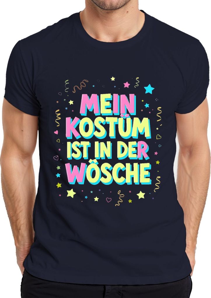 MEIN KOSTÜM IST IN DER WÖSCHE Karneval Fasching Halloween Lustig Herren T-Shirt, Navy, 3XL