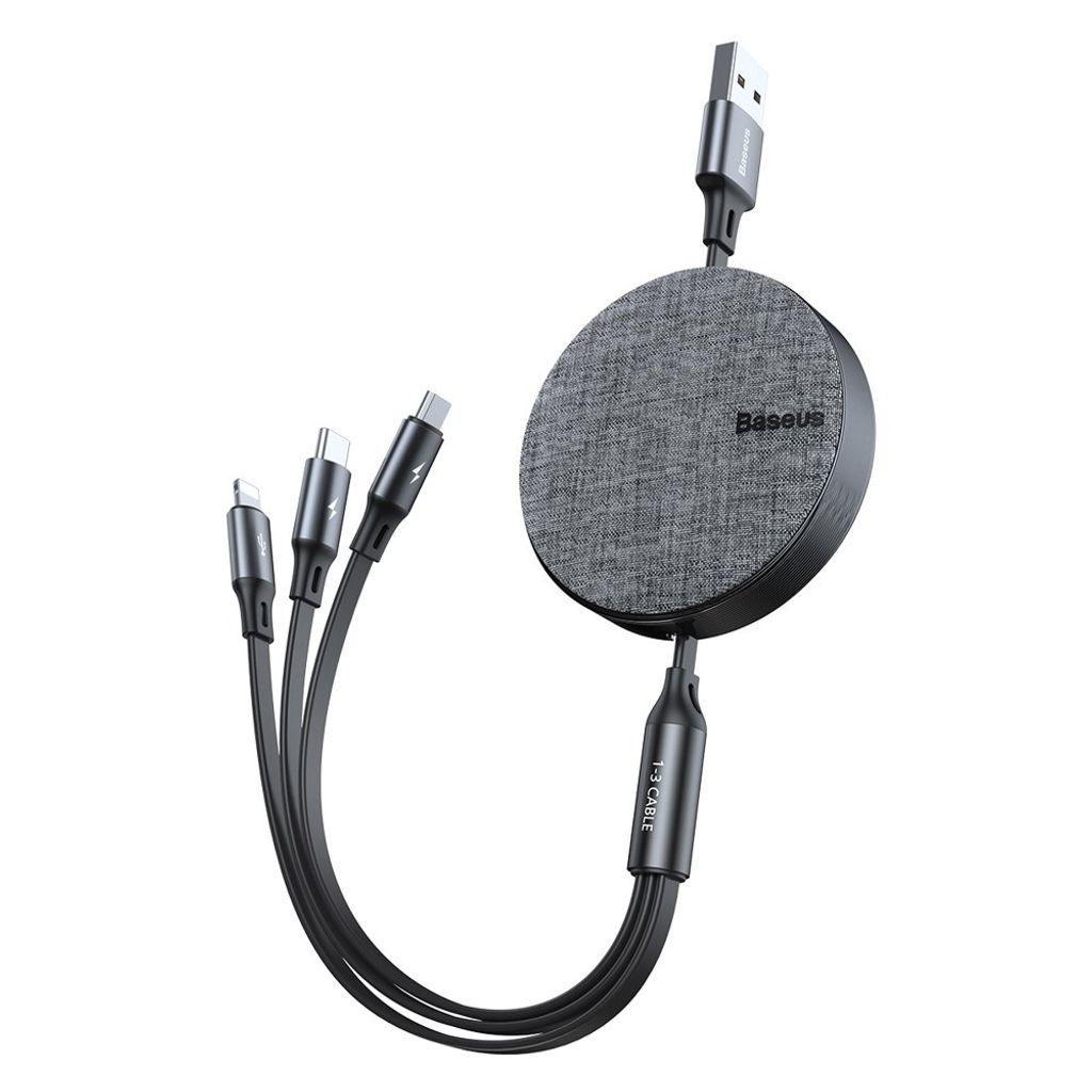 Baseus Fabric USB - micro USB / Lightning / USB-C Einziehbares Kabel Ladekabel Datenkabel 3.5A 35cm - 120cm grau (CAMLT-BYG1)
