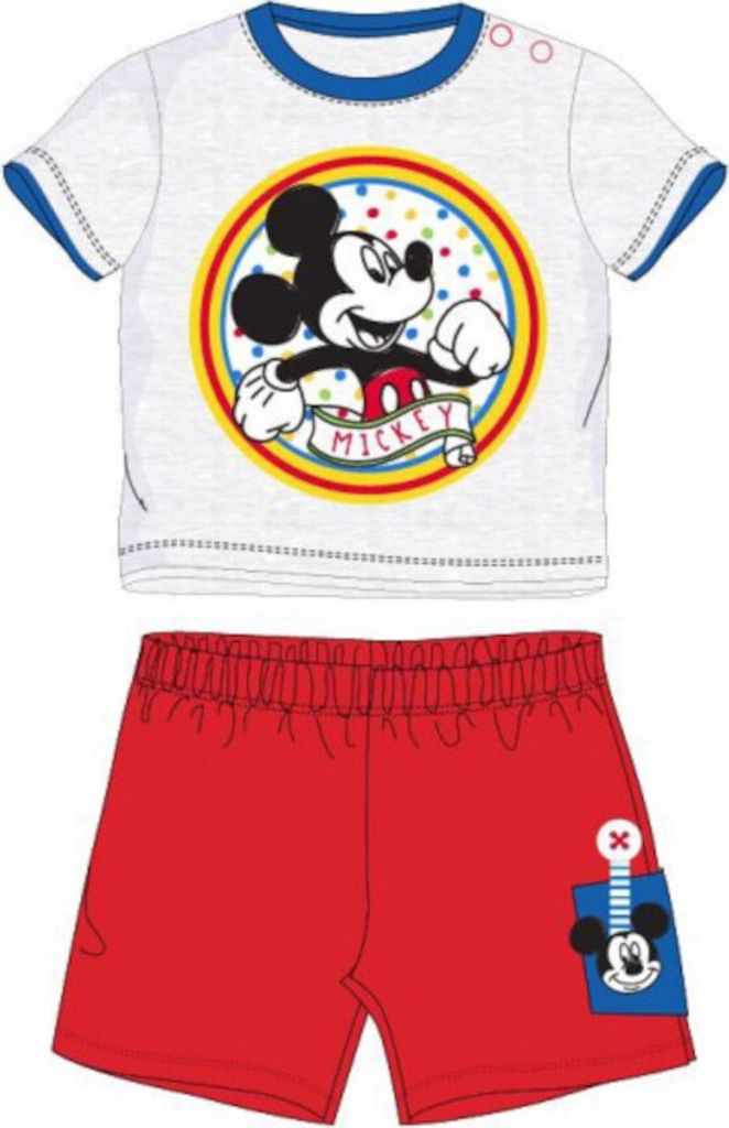 Mickey Mouse Baby-Bekleidungs-Set für Jungen | Graues Shirt & Hose in Rot, 68