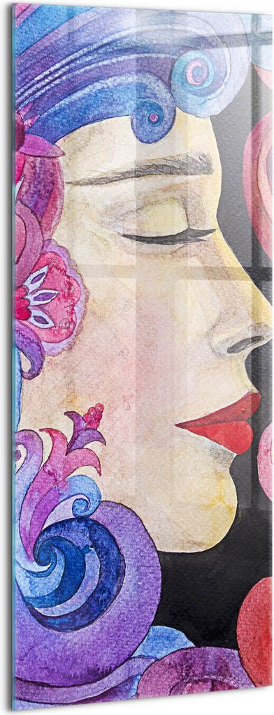Designer Glasbild - Wandbild - Glas Bild - 50x125 cm - Kunst - Bemalte Frau