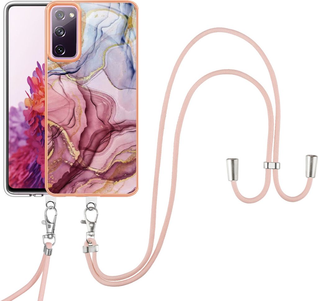 Galaxy S20 FE Handykette Hülle, Muster TPU Bumper Schutzhülle mit verstellbarem Tragegurt für Samsung Galaxy S20 FE 5G 2022 Rosa