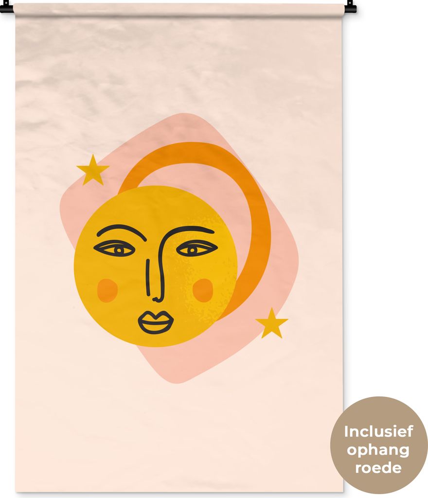 MuchoWow® Wandteppich Wandbehang Sonne - Gesicht - Sterne - Produktbild 