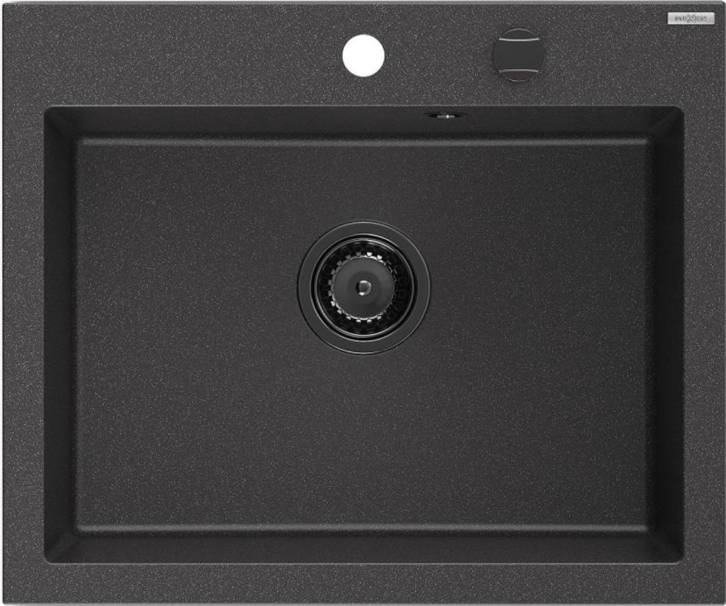 Mexen Elix Granitspüle 1-beckig 600 x 500 mm, schwarz gesprenkelt, schwarzer Siphon - 6525601005-76-B