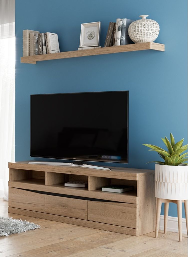 TV Möbel Set Lowboard und Wandboard SANFORD-129 in Eiche hell Nb., B/H/T: ca. 150/170/40 cm