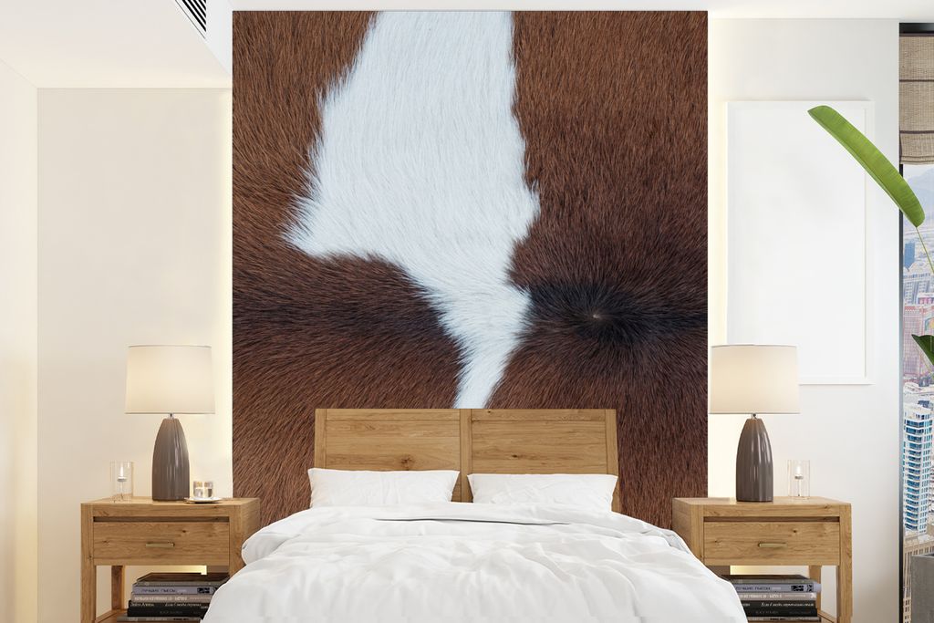 MuchoWow Fototapete für Wohnzimmer oder Schlafzimmer Wandtapete Vinyl Motivtapete Kühe - Muster - Braun - Weiß - 175x240 cm - Schlafzimmertapete