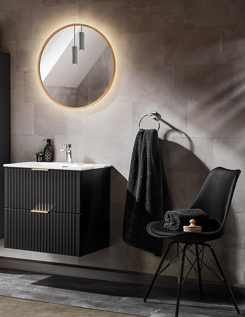 Design Badmöbel Set ADEL SCHWARZ 60 cm MDF SOFT-CLOSE Waschtisch Spiegel