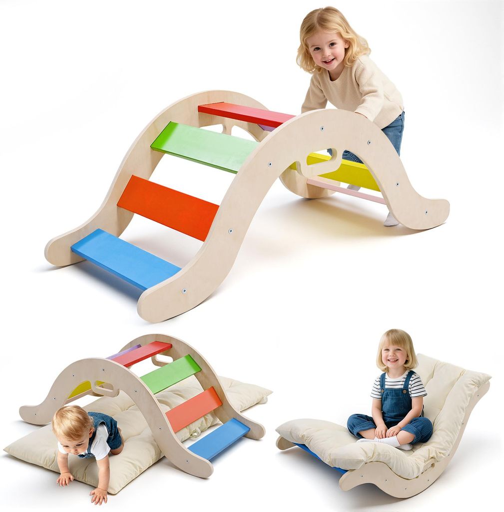 2-in-1 Kletterbogen Set - Baby Klettergerüst & Wippe - Holz - Mit Kissen - Rot