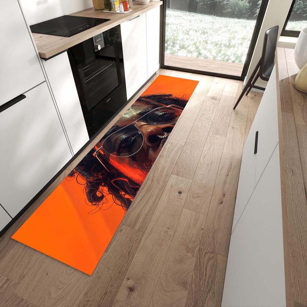 Küchenteppich 60x270cm rutschfest & abwischbar PVC Läufer - Stilvolle Brillengesicht