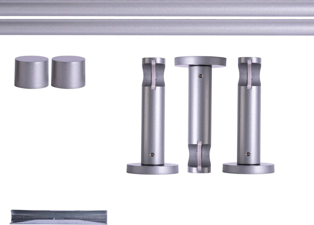 Victoria M. Gardinenstange Set, 1-läufig, 19 mm, 280 cm, silber + Wand, Kappe Komplettset mit Halterungen & Endstücke, Vorhangstange in Silbe...