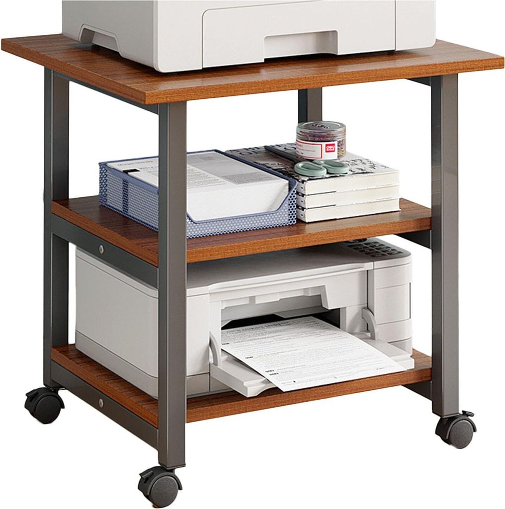 Drucker Ablage Druckerregal, Druckertisch, Stabiles Metallgestell (kein Drucker), Dreistöckig Schwarz