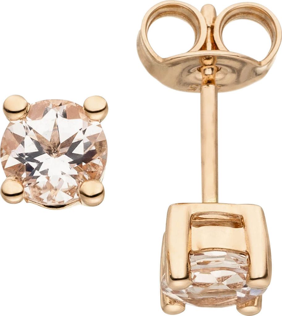 Ohrstecker Solitär Ohrringe mit rosa Morganite, 585 Gold Rotgold Rosegold