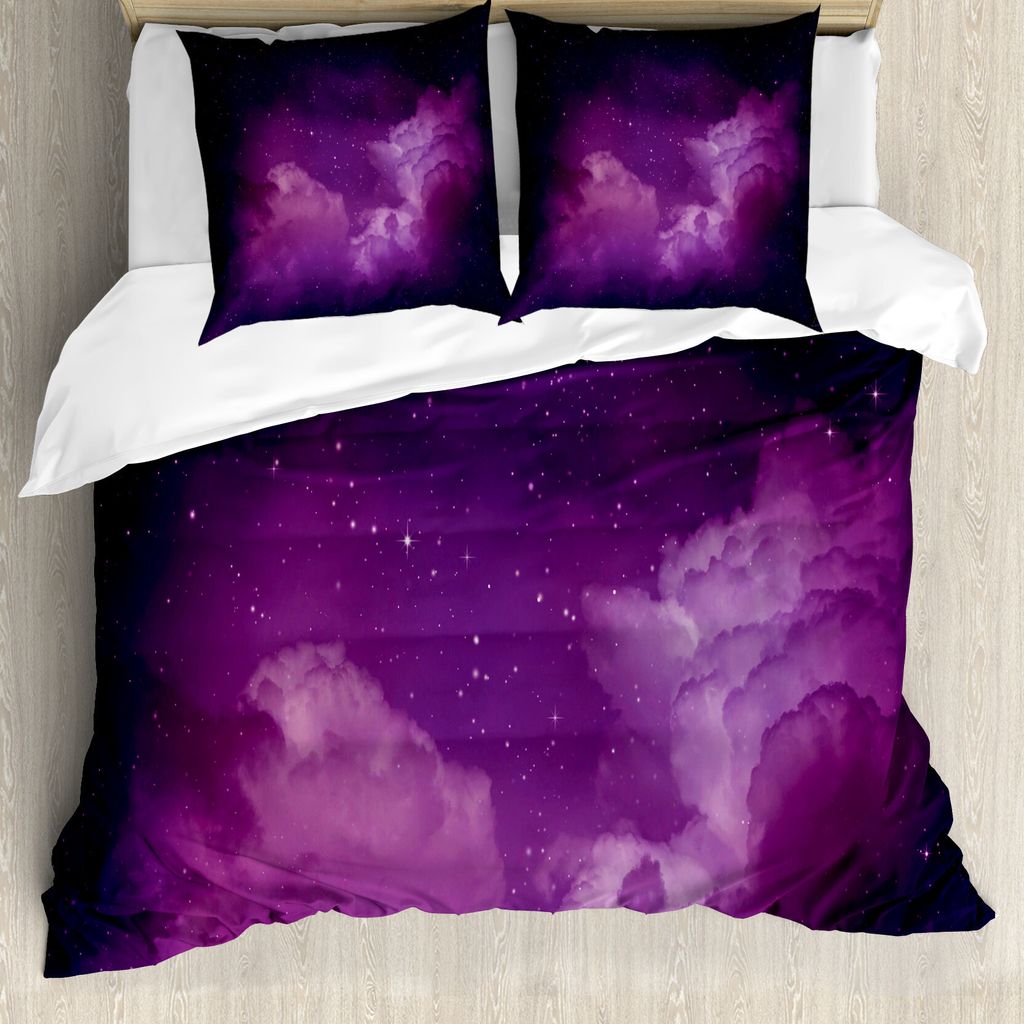 ABAKUHAUS Nebel Bettbezug, Cosmic Himmlische Sterne, Milbensicher Allergiker geeignet mit Kissenbezügen, 155 cm x 220 cm - 80 x 80 cm, Indigo Magenta