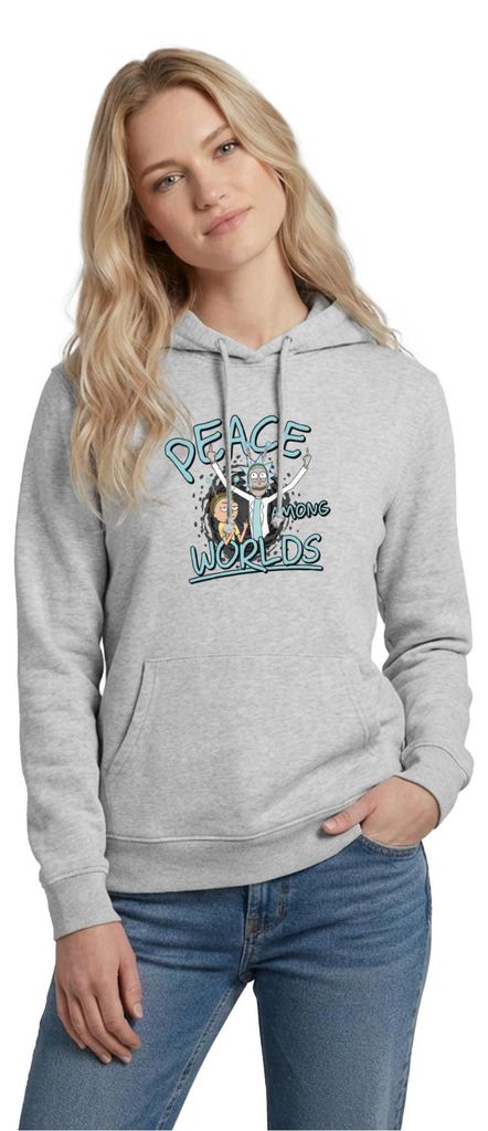Spreadshirt Rick & Morty Peace Among Worlds Damen Hoodie, XXL, Hellgrau meliert