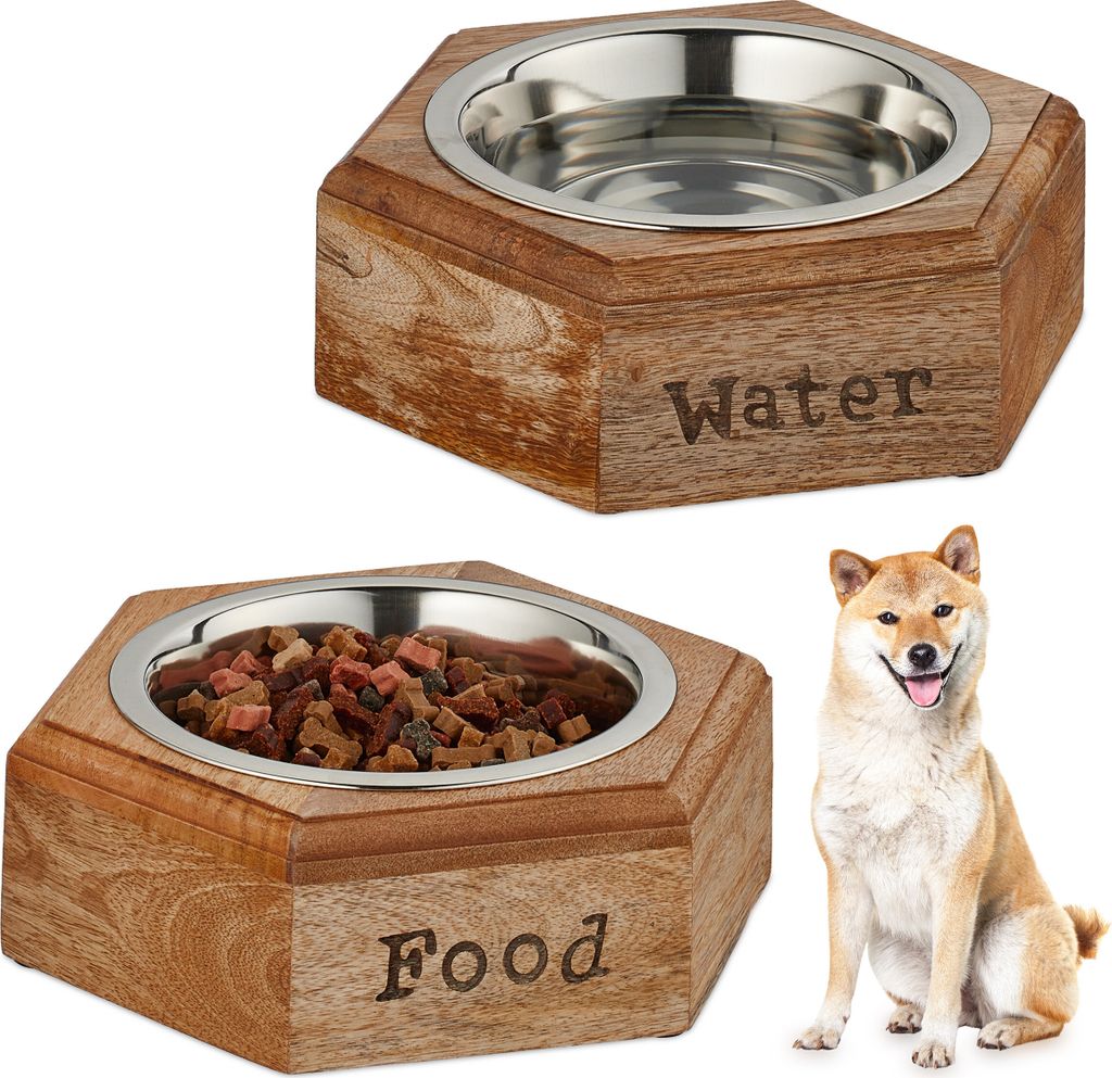 relaxdays Hunde Napfset mit Holzhalterung