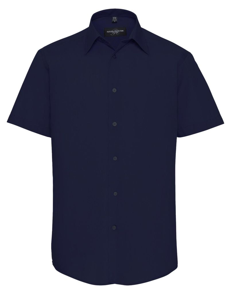Russell Collection Easy Care Tailored Poplin Hemd für Männer, kurzarm FK741 (S) (Dunkelblau)
