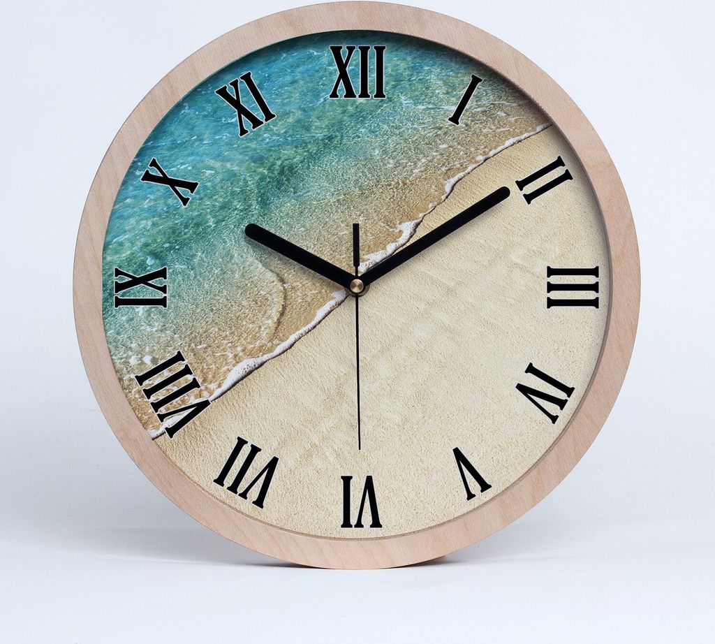 Holzuhr 30fi cm wanduhr - schwarze Spitzen - Wellen am Strand