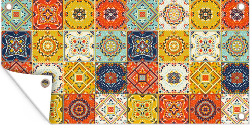 MuchoWow 60x30 cm Outdoor-Poster Gartendeko Sichtschutz Garten Poster für den Garten Vintage - Blumen - Muster - Weiß - Orange