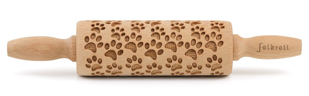Folkroll Teigrolle Hundepfoten, junior, 23 cm, Nudelholz, Prägerolle, Muster, Motiv, Rolle, Buchenholz, 330548