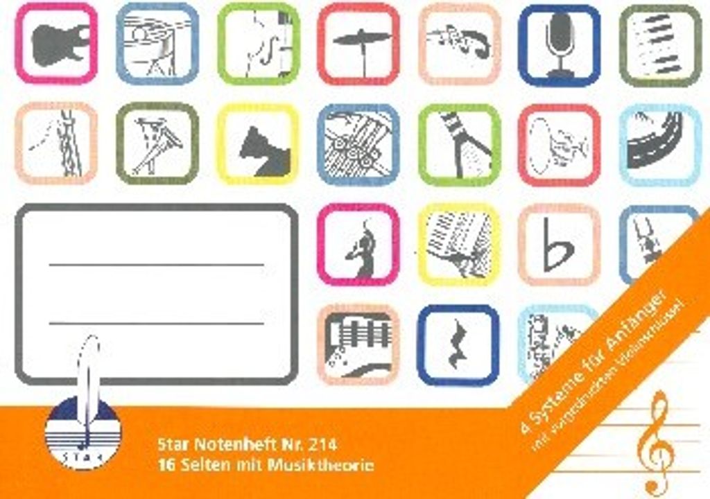 Notenheft Elementarheft DIN A5 quer mit Violinschlüssel 4 Systeme 16 Seiten