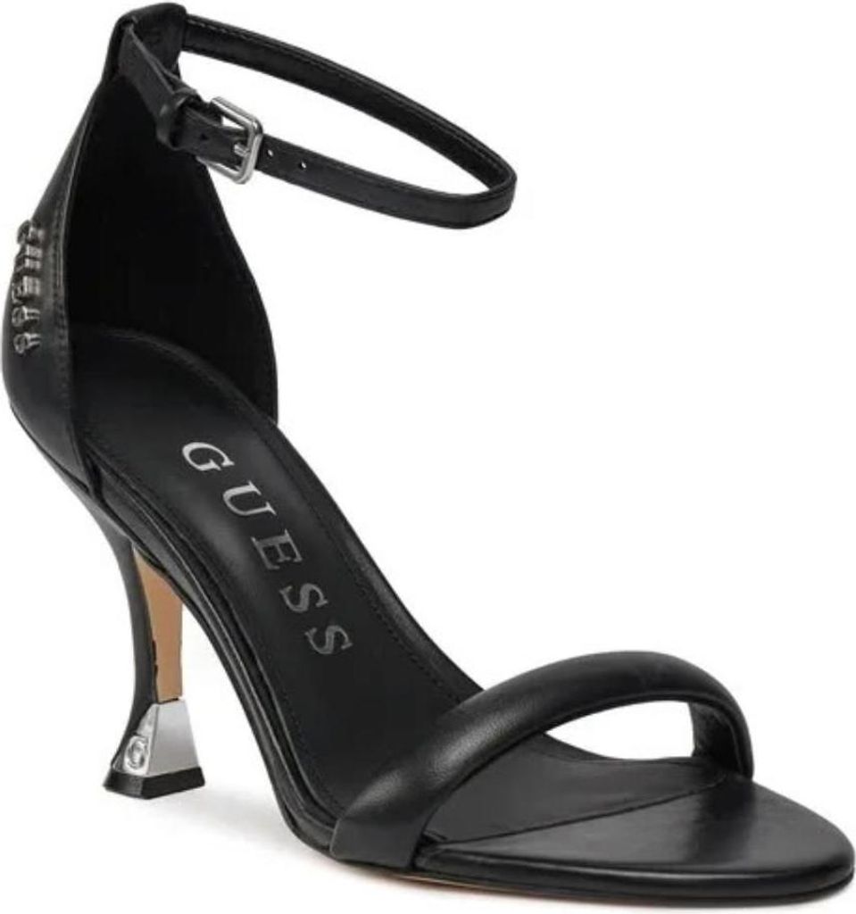 GUESS Damen Sandalen mit Blockabsatz, Schwarz, Leder, Größe 39 EU